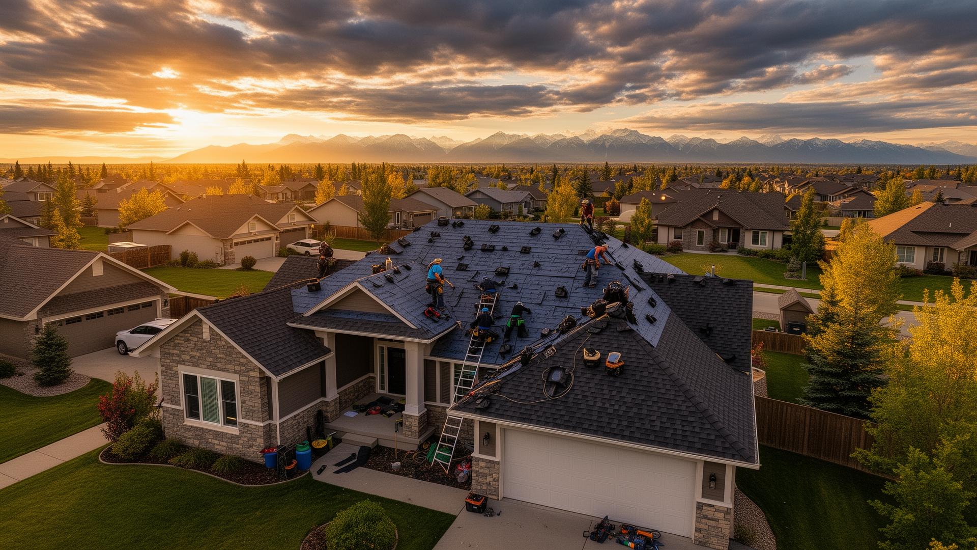 Aerial view of Calgary roofing project